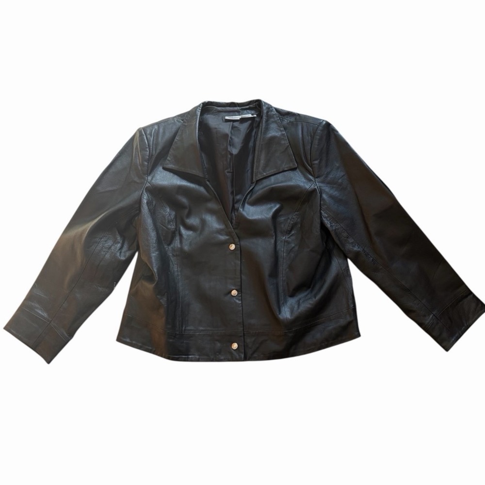 Newport News Motorcycle Jacket Womens Medium Leather Button 18 Convertible Black